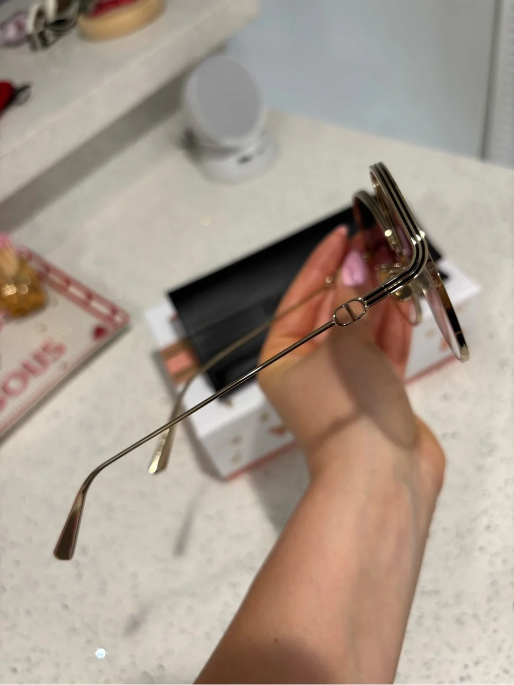 Christian Dior Gold Round Frame Sunglasses with Black Gradient Lenses